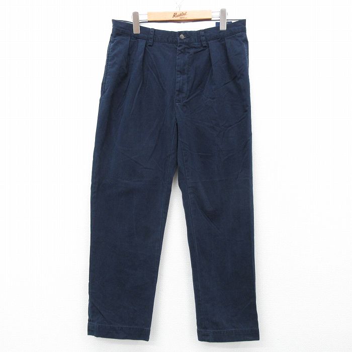 W34★古着 ラルフローレン Ralph Lauren ブランド チノ パンツ チノパン メンズ コットン 紺 ネイビー 25apr21 中古 ボトムス ロング