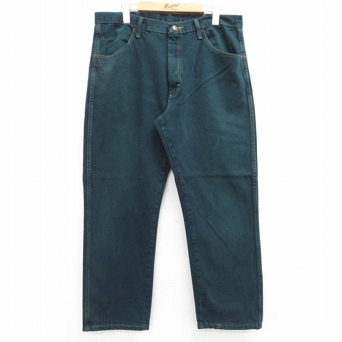 W36★古着 ラスラー ジーンズ メンズ コットン 緑 グリーン デニム 【spe】 25apr19 中古 ボトムス ジーパン Gパン ロング パンツ