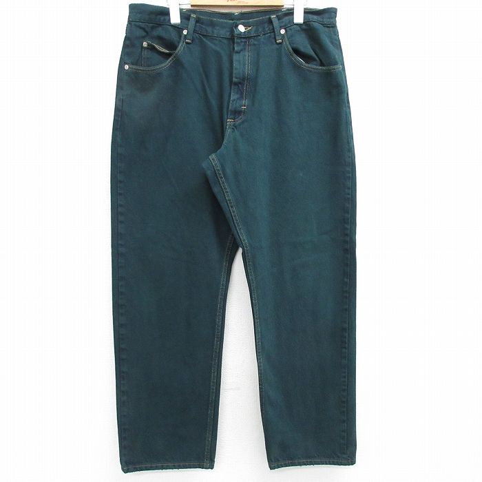 W36★古着 ラングラー Wrangler ジーンズ メンズ コットン 緑 グリーン デニム 25apr19 中古 ボトムス ジーパン Gパン ロング パンツ