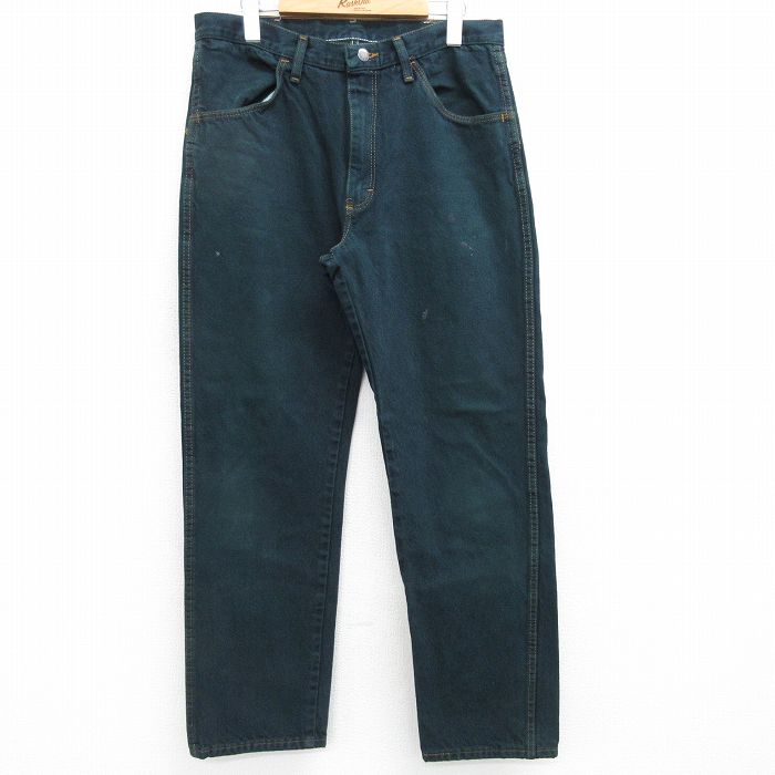 W34★古着 ラスラー ジーンズ メンズ コットン 緑 グリーン デニム 25apr19 中古 ボトムス ジーパン Gパン ロング パンツ