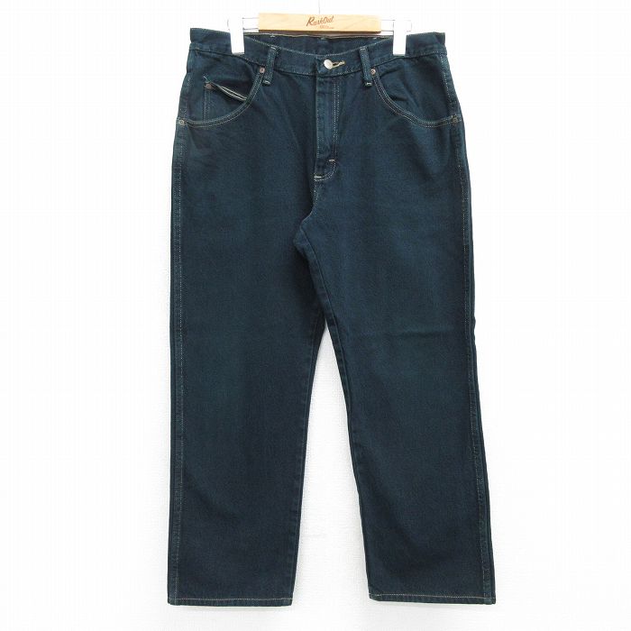 【20%OFF】W34★古着 ラングラー Wrangler ジーンズ メンズ コットン 緑 グリーン デニム 25apr19 中古 ボトムス ジーパン Gパン ロング パンツ