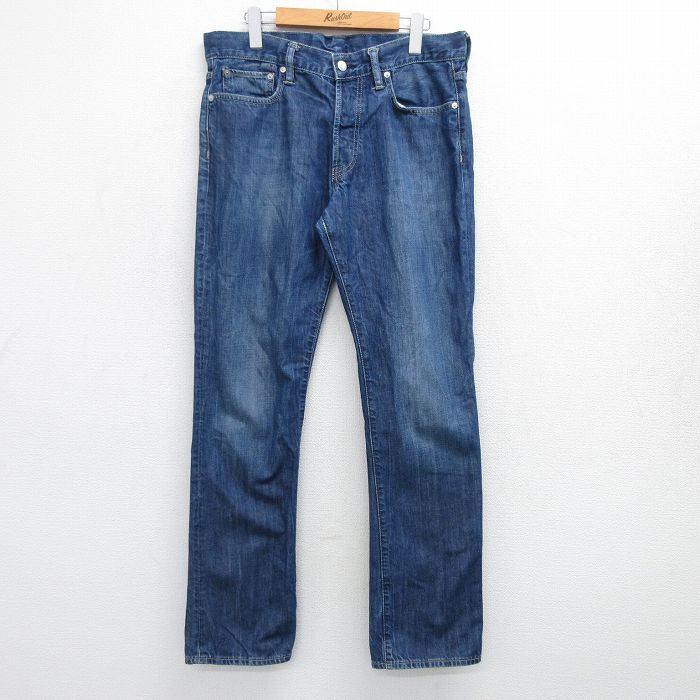 W35★古着 ジーンズ メンズ コットン 紺 ネイビー デニム 25apr19 中古 ボトムス ジーパン Gパン ロング パンツ