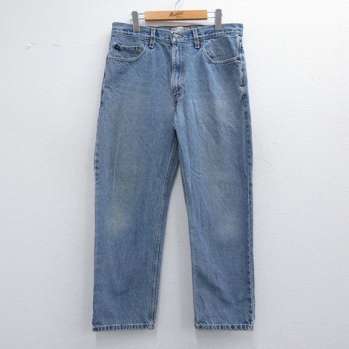 W35★古着 リーバイス Levis ジーンズ メンズ ヒゲ 紺 ネイビー デニム 25apr19 中古 ボトムス ジーパン Gパン ロング パンツ