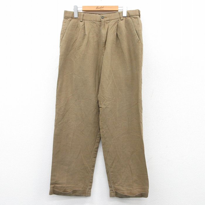W33★古着 ドッカーズ パンツ メンズ 00年代 00s リネン 濃ベージュ カーキ 25apr19 中古 ボトムス ロング