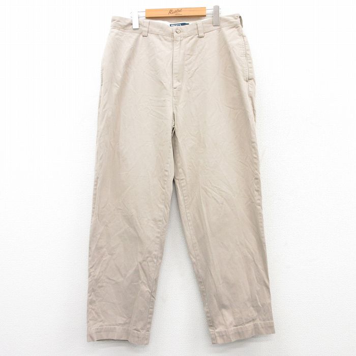 W34★古着 ラルフローレン Ralph Lauren ブランド チノ パンツ チノパン メンズ 90年代 90s PHILIP コットン ベージュ カーキ 25apr19 中古 ボトムス ロング