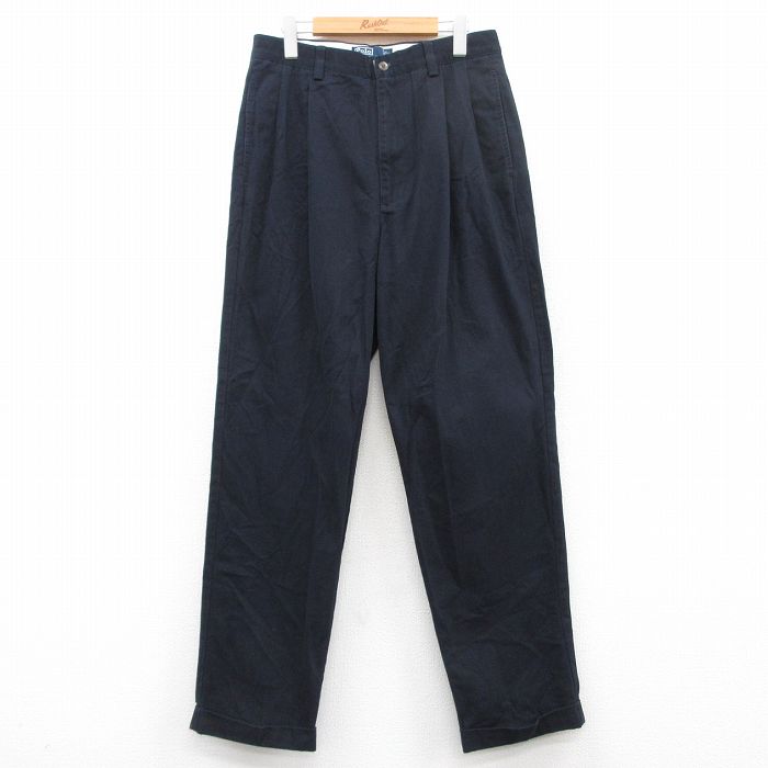 W31★古着 ラルフローレン Ralph Lauren ブランド チノ パンツ チノパン メンズ 90年代 90s HAMMOND コットン 紺 ネイビー 【spe】 25apr19 中古 ボトムス ロング
