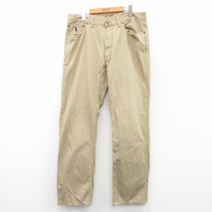 W36★古着 ラルフローレン Ralph Lauren ブランド パンツ メンズ ワンポイントロゴ コットン ベージュ カーキ 25apr19 中古 ボトムス ロング