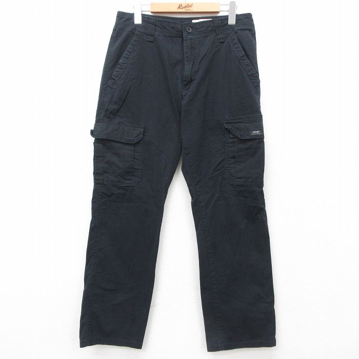 W32★古着 ラングラー Wrangler カーゴ パンツ メンズ 黒 ブラック 25apr21 中古 ボトムス ロング