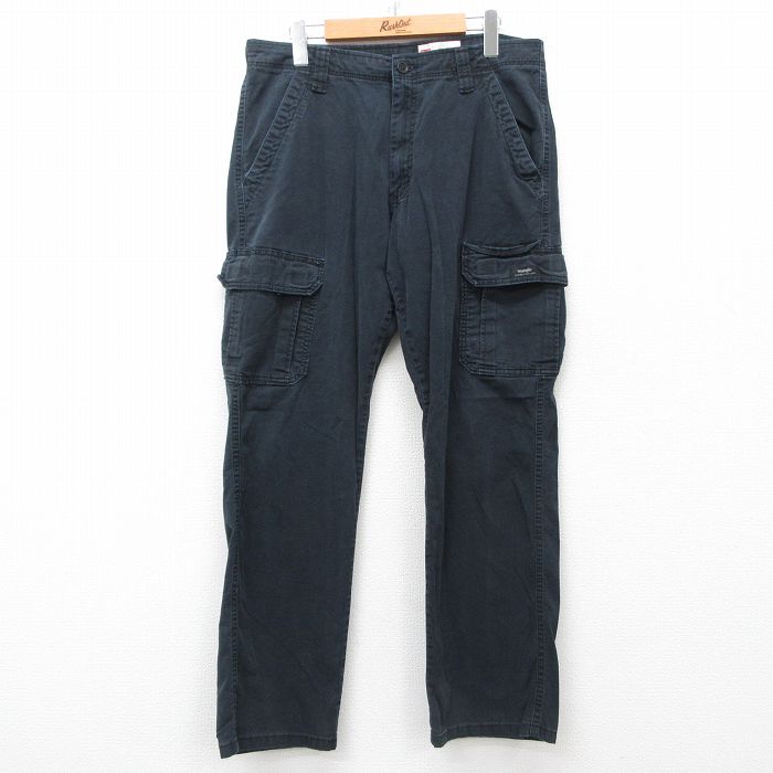 W34★古着 ラングラー Wrangler カーゴ パンツ メンズ 黒 ブラック 25apr21 中古 ボトムス ロング