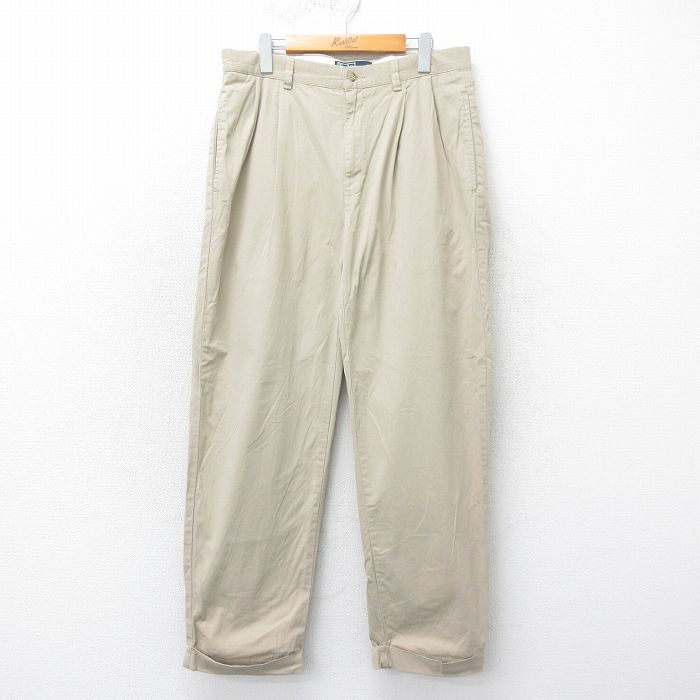 W34★古着 ラルフローレン Ralph Lauren ブランド パンツ メンズ 90年代 90s HAMMOND コットン ベージュ カーキ 25apr21 中古 ボトムス ロング