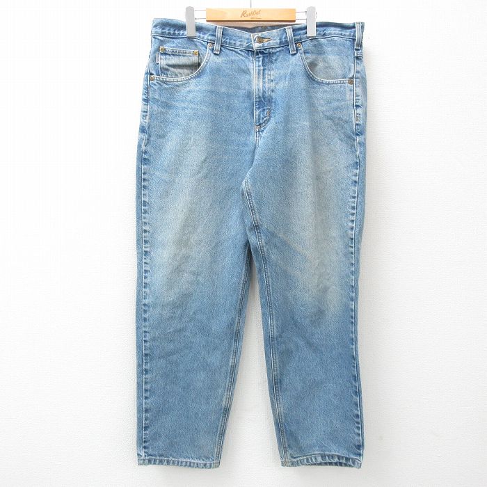 W37★古着 カーハート Carhartt ジーンズ メンズ ヒゲ コットン 紺 ネイビー デニム 25apr21 中古 ボトムス ジーパン Gパン ロング パンツ