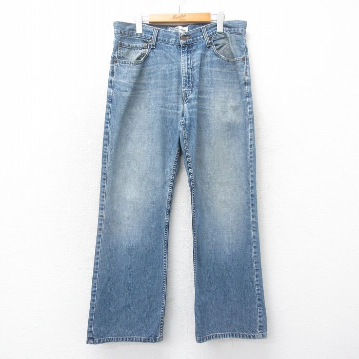 W33★古着 リーバイス Levis ジーンズ メンズ ブーツカット フレア ヒゲ 紺 ネイビー デニム 25apr22 中古 ボトムス ジーパン Gパン ロング パンツ
