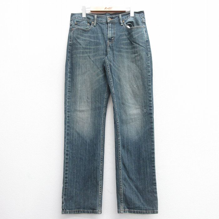 W31★古着 リーバイス Levis 514 ジーンズ メンズ ヒゲ 紺 ネイビー デニム 25apr22 中古 ボトムス ジーパン Gパン ロング パンツ