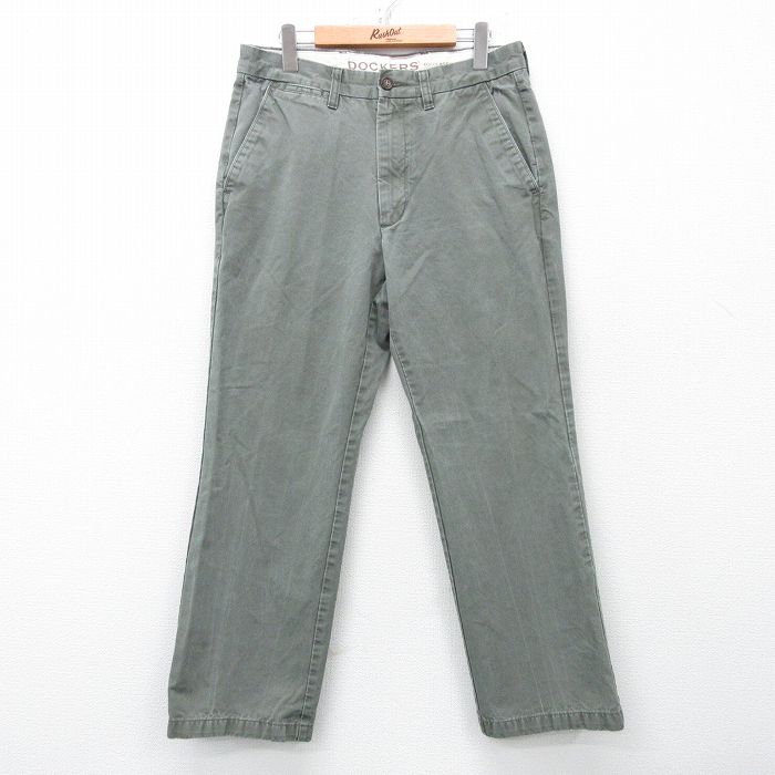 【50%OFF】W32★古着 ドッカーズ パンツ メンズ ワンポイントロゴ 濃緑系 グリーン 25apr23 中古 ボトムス ロング
