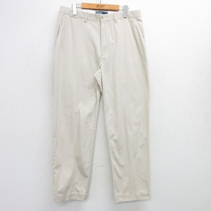 W34★古着 ラルフローレン Ralph Lauren ブランド チノ パンツ チノパン メンズ 90年代 90s ワンポイントロゴ コットン 薄ベージュ カーキ 25apr23 中古 ボトムス ロング