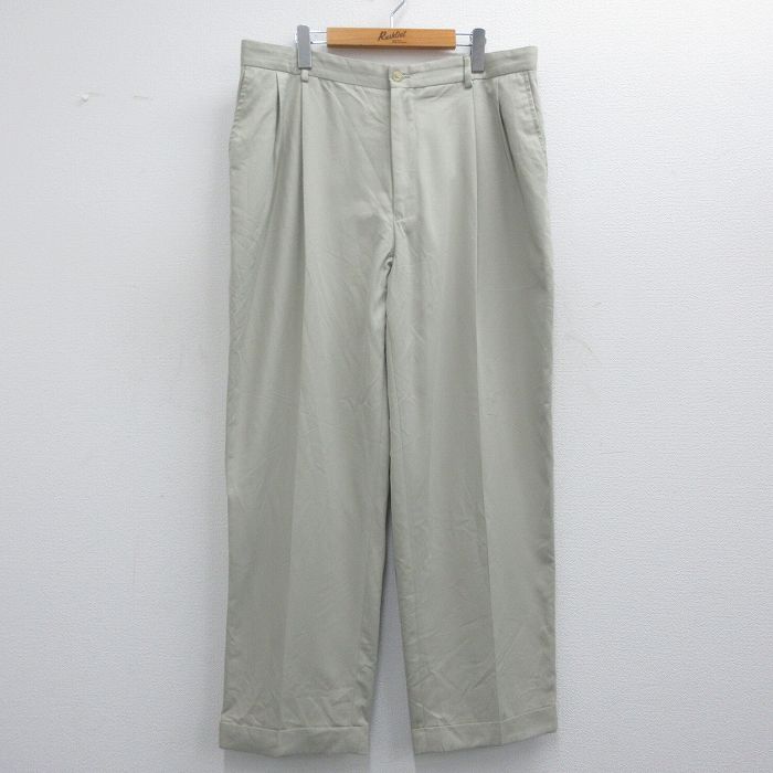 W39★古着 バンヒューセン スラックス パンツ メンズ 薄ベージュ カーキ 25apr23 中古 ボトムス ロング