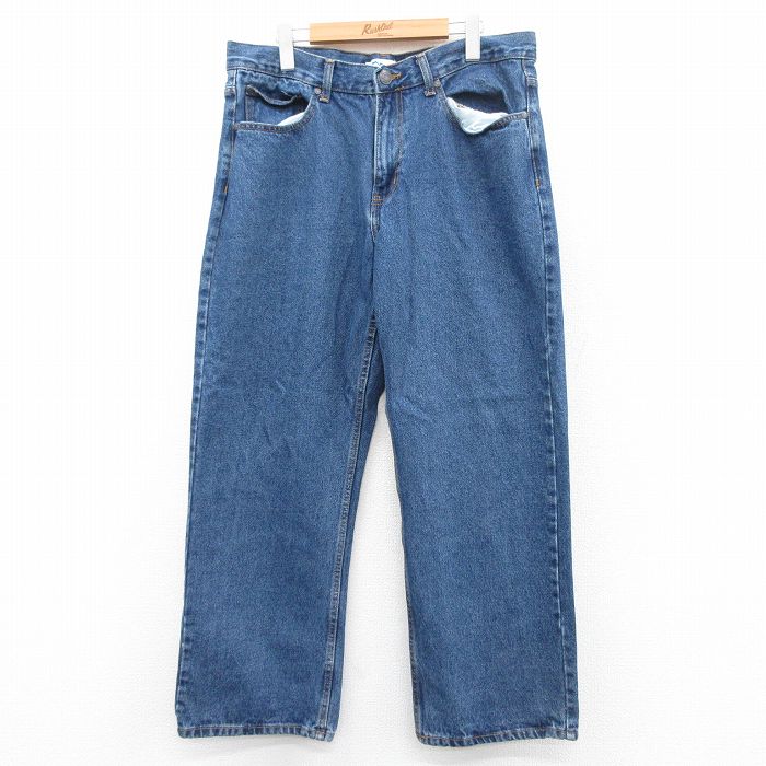 W35★古着 ジーンズ メンズ コットン 紺 ネイビー デニム 25apr24 中古 ボトムス ジーパン Gパン ロング パンツ