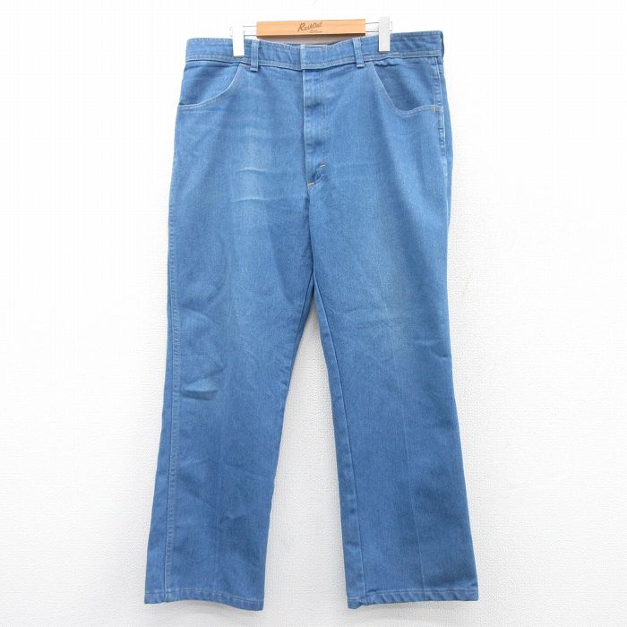 W38★古着 ラングラー Wrangler ジーンズ メンズ ヒゲ 紺 ネイビー デニム 25apr24 中古 ボトムス ジーパン Gパン ロング パンツ