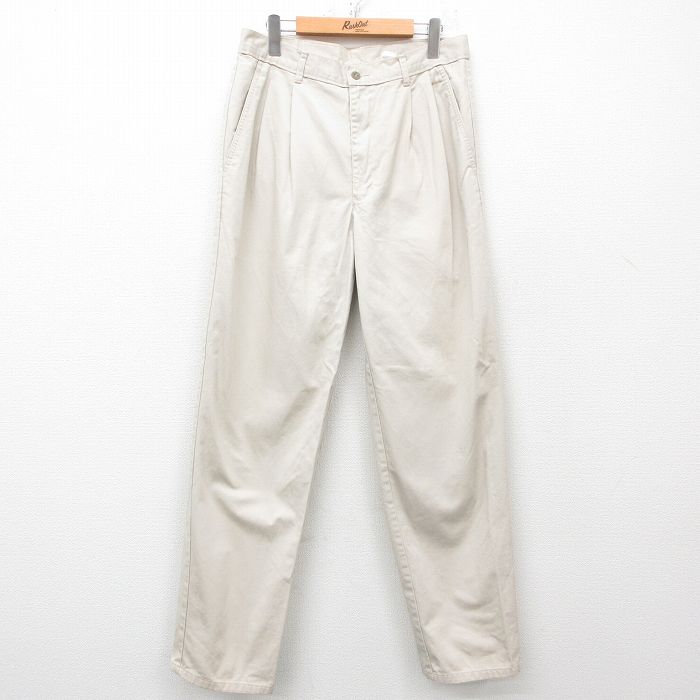 W32★古着 パンツ メンズ コットン 薄ベージュ カーキ 25apr26 中古 ボトムス ロング