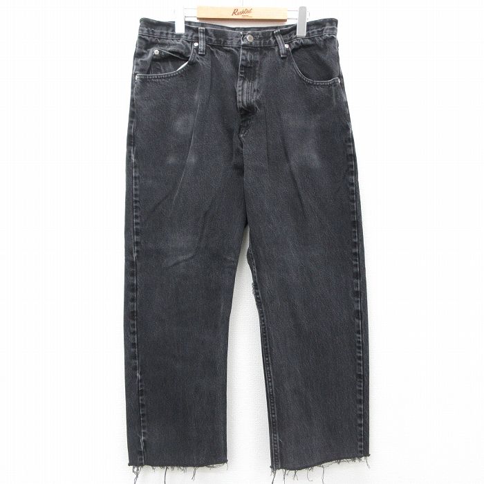 【50%OFF】W35★古着 ラングラー Wrangler ジーンズ メンズ コットン 黒 ブラック 25apr26 中古 ボトムス ジーパン Gパン ロング パンツ