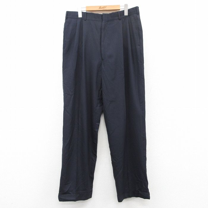 W35★古着 スラックス パンツ メンズ 80年代 80s ウール タロン 紺 ネイビー 25apr26 中古 ボトムス ロング