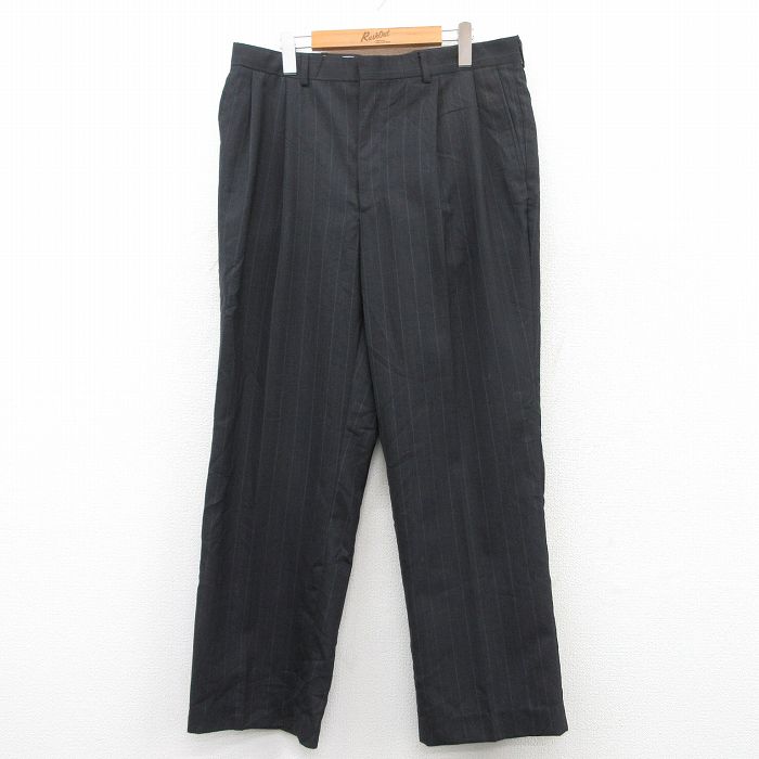 W38★古着 タウンクラフト スラックス パンツ メンズ 90年代 90s 黒他 ブラック ストライプ 25apr26 中古 ボトムス ロング