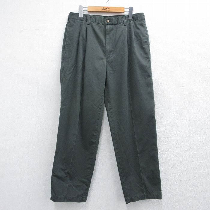 【50%OFF】W35★古着 パンツ メンズ 80年代 80s コットン USA製 濃緑 グリーン 25apr28 中古 ボトムス ロング