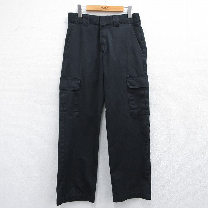W32★古着 ディッキーズ Dickies ワーク カーゴ パンツ メンズ 黒 ブラック 25apr28 中古 ボトムス ロング