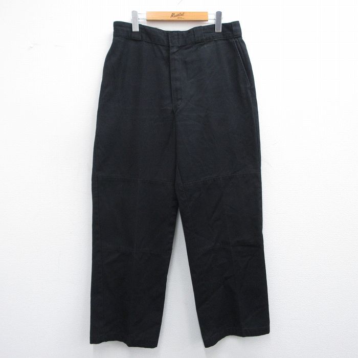 W35★古着 ディッキーズ Dickies ワーク パンツ メンズ ダブルニー 黒 ブラック 25apr28 中古 ボトムス ロング