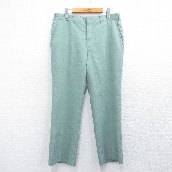 W34★古着 スラックス パンツ メンズ 80年代 80s 薄緑 グリーン 25apr30 中古 ボトムス ロング