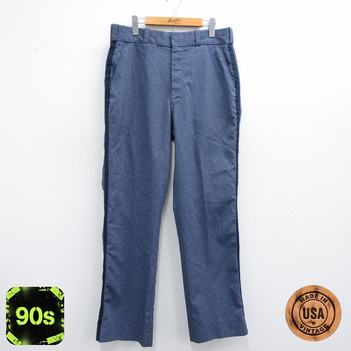 W35★古着 スラックス パンツ メンズ 90年代 90s elbeco USA製 紺他 ネイビー 25apr30 中古 ボトムス ロング