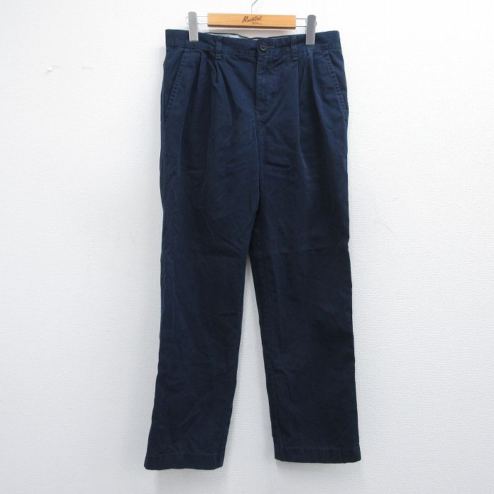 【50%OFF】W31★古着 トミーヒルフィガー TOMMY HILFIGER ブランド パンツ メンズ ワンポイントロゴ コットン 紺 ネイビー 25apr30 中古 ボトムス ロング