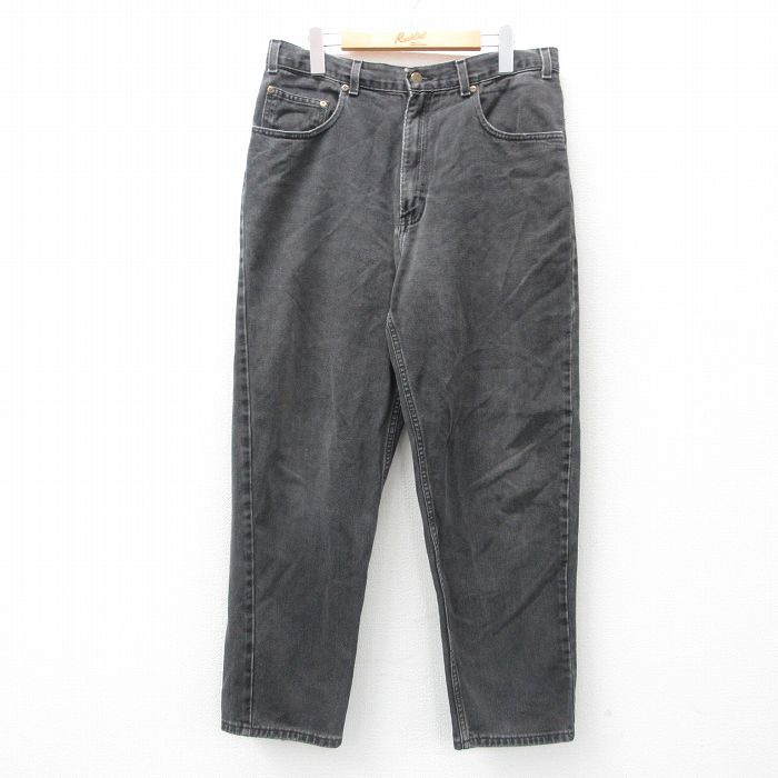 W35★古着 エディーバウアー ジーンズ メンズ 90年代 90s コットン USA製 黒 ブラック デニム 【spe】 25may01 中古 ボトムス ジーパン Gパン ロング パンツ