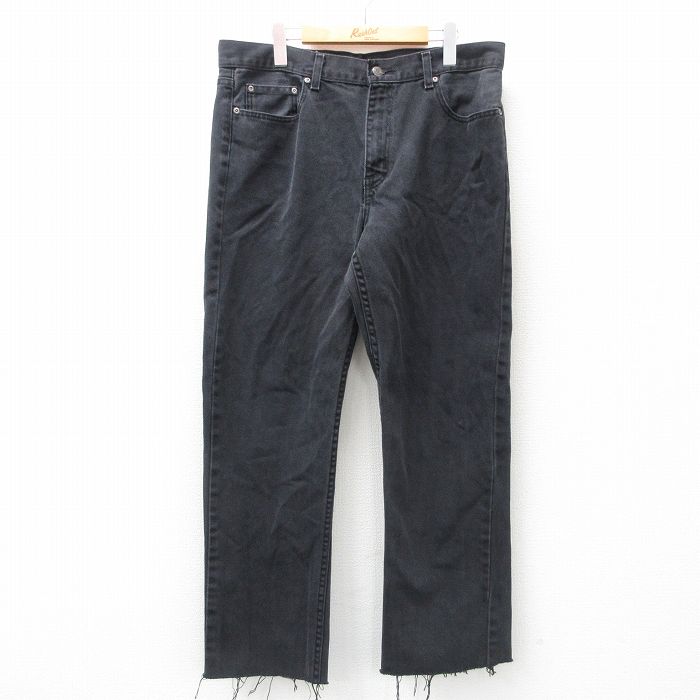 W36★古着 ジーンズ メンズ コットン 黒 ブラック デニム 25may01 中古 ボトムス ジーパン Gパン ロング パンツ
