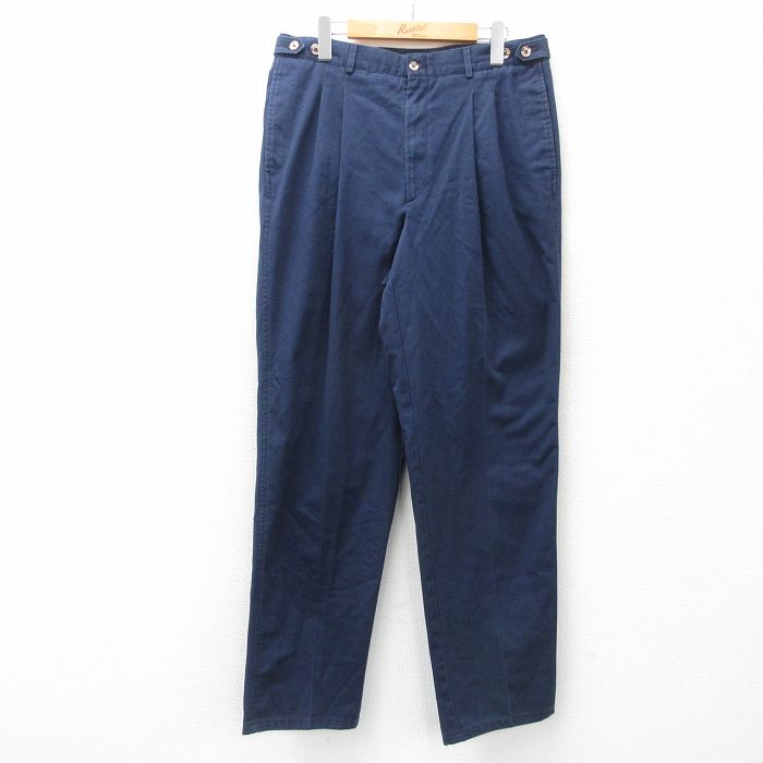 W34★古着 ザフォックスコレクション THE FOX COLLECTION パンツ メンズ 90年代 90s コットン USA製 紺 ネイビー 25may07 中古 ボトムス ロング