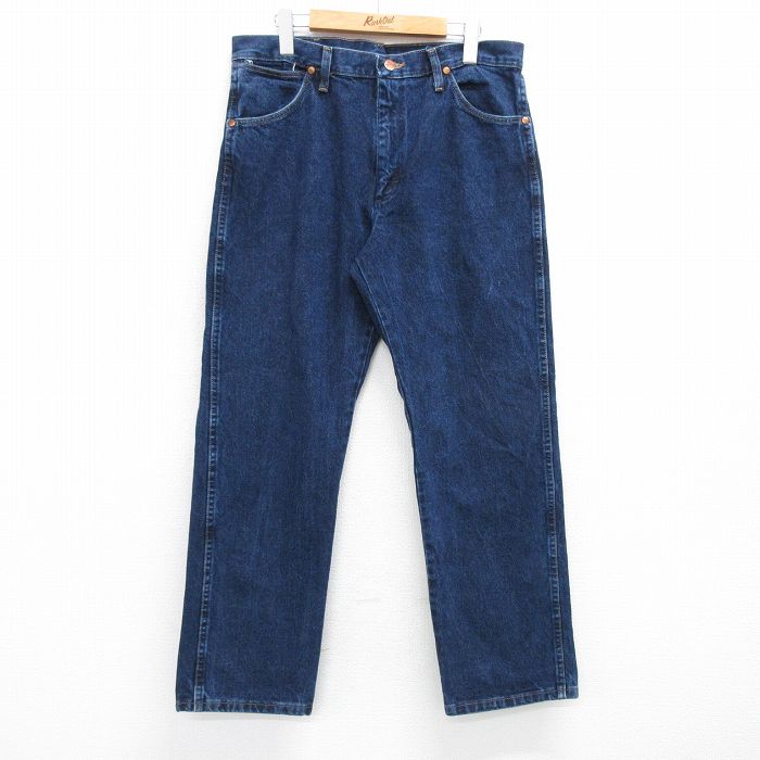 W34★古着 ラングラー Wrangler ジーンズ コットン 濃紺 ネイビー デニム 25may08 中古 メンズ ボトムス ジーパン Gパン ロング パンツ