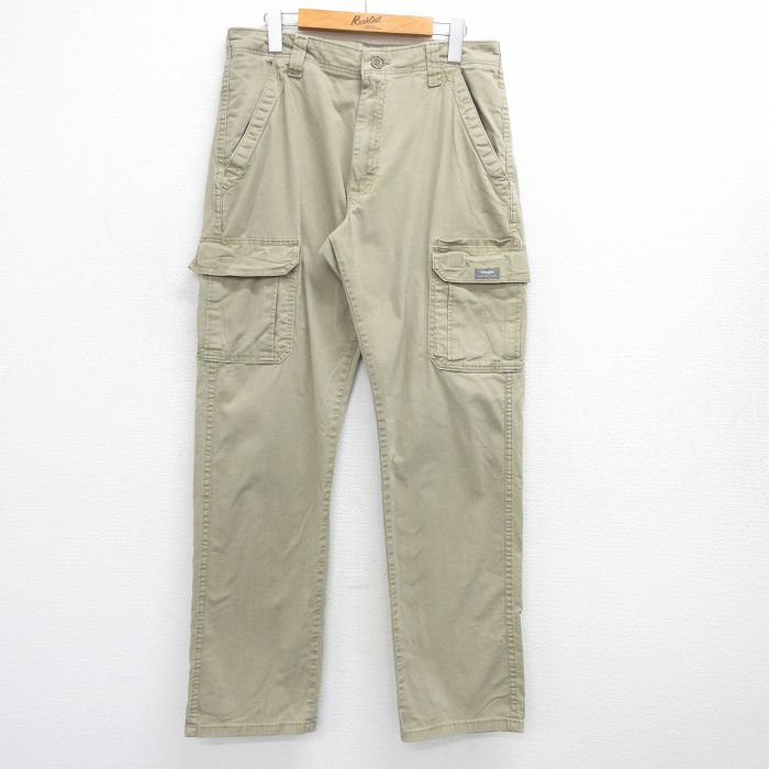W33★古着 ラングラー Wrangler カーゴ パンツ メンズ 薄緑 グリーン 25may08 中古 ボトムス ロング