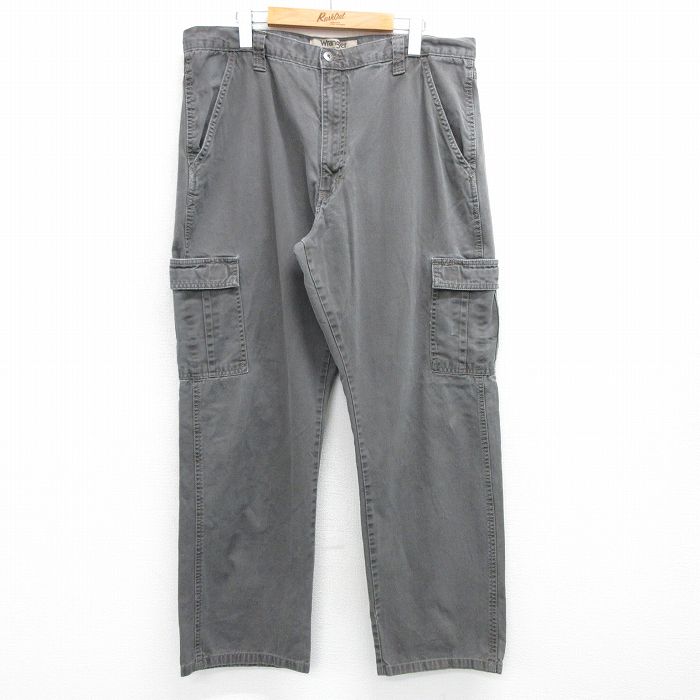 W37★古着 ラングラー Wrangler カーゴ パンツ メンズ コットン 濃グレー 25may08 中古 ボトムス ロング