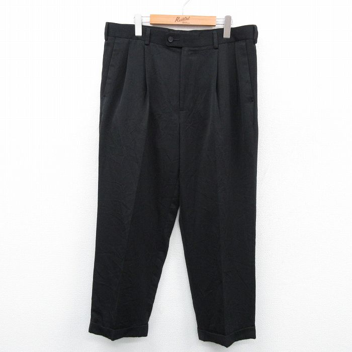 W37★古着 ペリーエリス スラックス パンツ メンズ 黒 ブラック 25may08 中古 ボトムス ロング