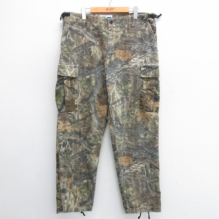 W39★古着 ハンティング カーゴ パンツ メンズ 大きいサイズ 茶他 ブラウン 迷彩 25may08 中古 ボトムス ロング