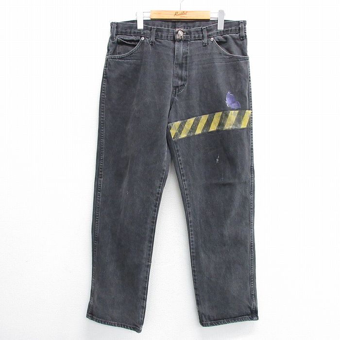 【50%OFF】W38★古着 ディッキーズ Dickies ジーンズ メンズ ハンドペイント 黒 ブラック デニム 【spe】 25may08 中古 ボトムス ジーパン Gパン ロング パンツ