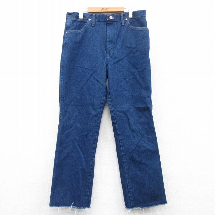 【50%OFF】W36★古着 ラングラー Wrangler ジーンズ メンズ コットン 濃紺 ネイビー デニム 25may09 中古 ボトムス ジーパン Gパン ロング パンツ