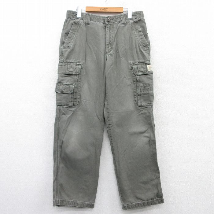 W33★古着 エディーバウアー カーゴ パンツ メンズ コットン 緑系 グリーン 25may09 中古 ボトムス ロング
