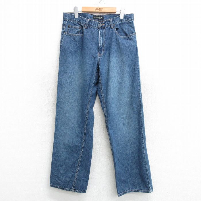 【50%OFF】W33★古着 ジーンズ メンズ コットン 紺 ネイビー デニム 25may10 中古 ボトムス ジーパン Gパン ロング パンツ