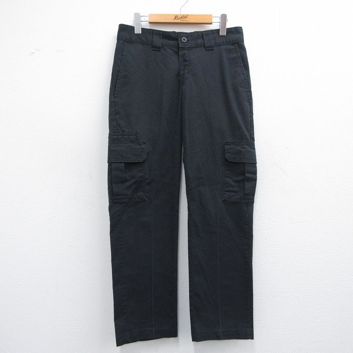 W31★古着 ディッキーズ Dickies カーゴ パンツ メンズ 黒 ブラック 25may10 中古 ボトムス ロング