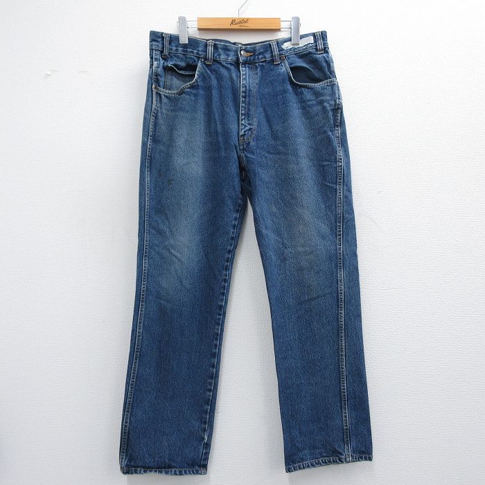 W35★古着 CiNTAS ジーンズ メンズ ヒゲ コットン 紺 ネイビー デニム 25may10 中古 ボトムス ジーパン Gパン ロング パンツ