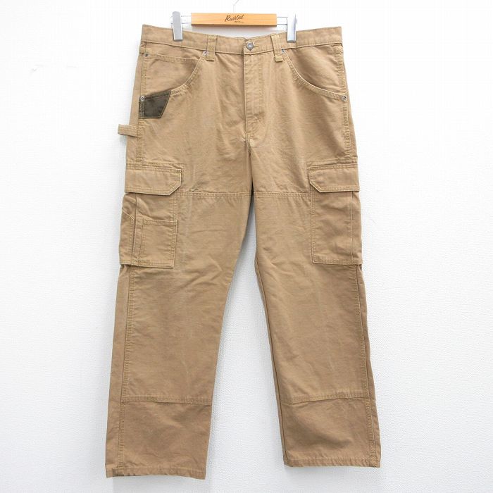W37★古着 ラングラー Wrangler カーゴ ペインター パンツ メンズ リップストップ コットン 茶系 ブラウン 25may12 中古 ボトムス ロング