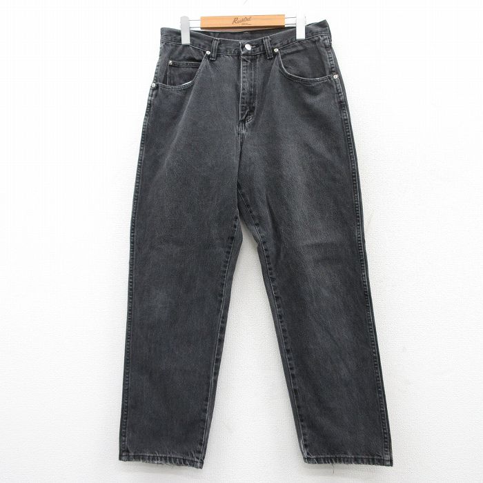 W32★古着 ラングラー Wrangler ジーンズ メンズ 黒 ブラック デニム 25may13 中古 ボトムス ジーパン Gパン ロング パンツ