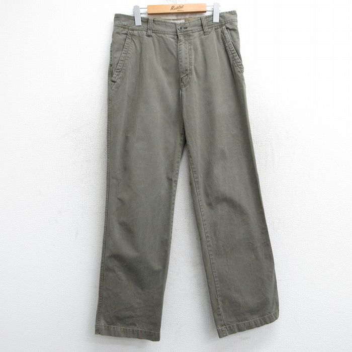 W33★古着 オールドネイビー OLD NAVY パンツ メンズ コットン 濃緑 グリーン 25may13 中古 ボトムス ロング