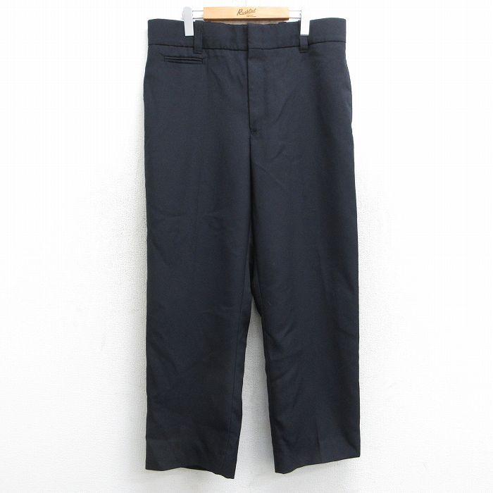 W37★古着 スラックス パンツ メンズ 90年代 90s 濃紺 ネイビー 25may13 中古 ボトムス ロング